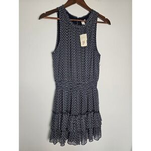 Cottagecore Forever 21 Floral Tiered Mini Dress Womens Medium Navy Blue Fringe